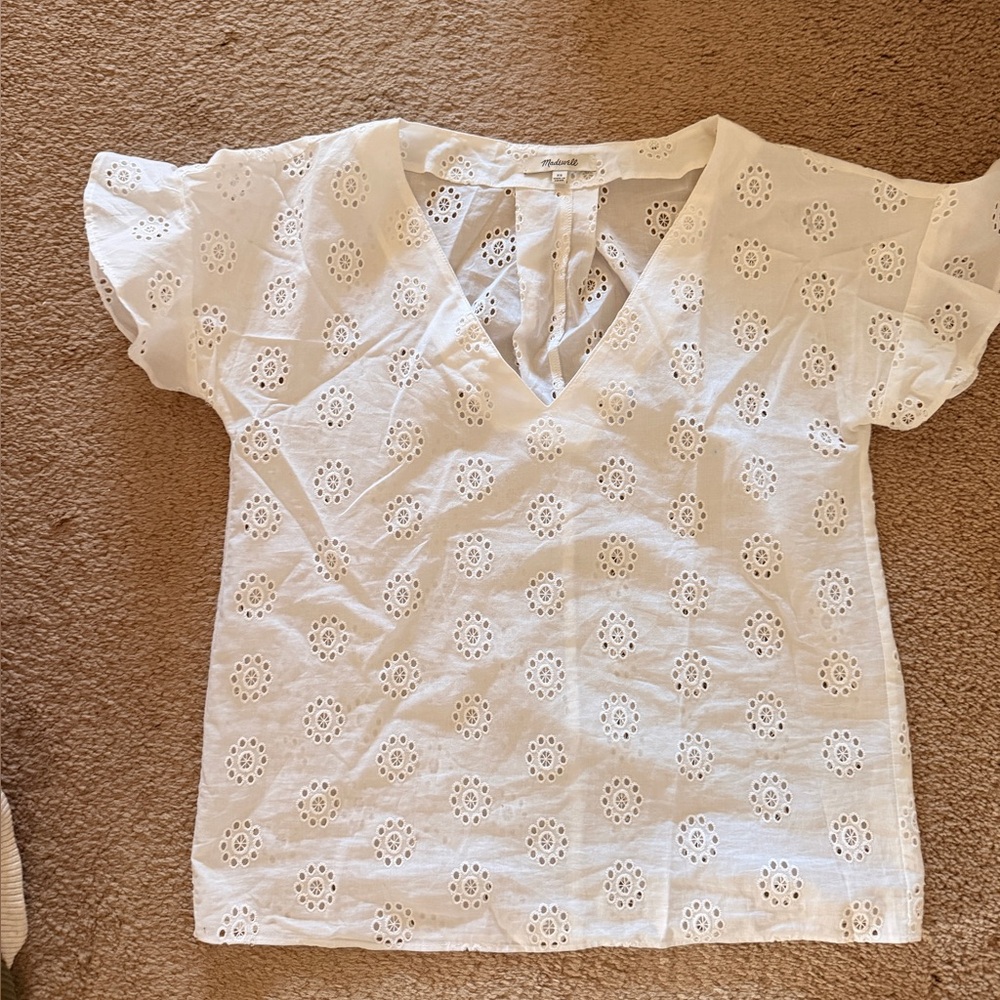 Madewell White Eyelet Top